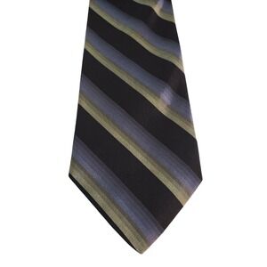 Dion Signature Mens Tie Necktie Designer Black Blue Gray Striped Italian Silk